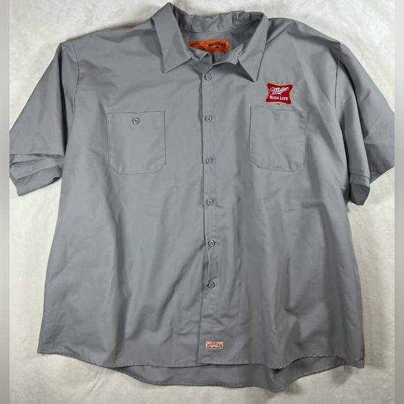 Official Miller High Life Red Kap 4XL Button Front Short Sleeve Gray Work Shirt - Picture 2 of 9